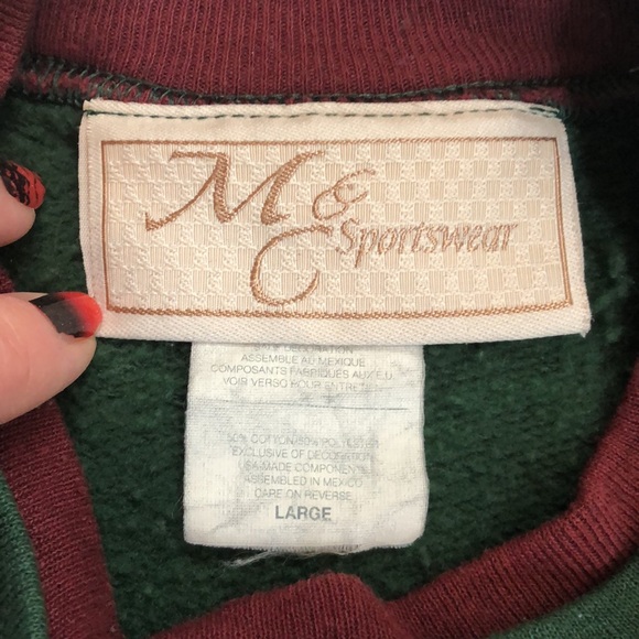 90’s Bird Christmas Sweatshirt Vintage Hunter Green Size Large - Picture 5 of 7